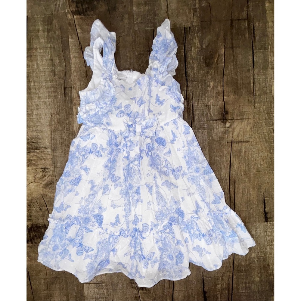 Bonnie Jean Girls Blue White Butterfly Floral Ruffle Dress Size 5